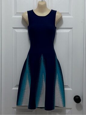 Issa London triangle jacquard Spray Paint blue Knit dress XS